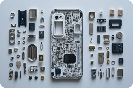 Various mobile spare parts and tools