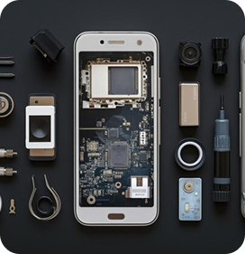 Disassembled mobile phone with spare parts